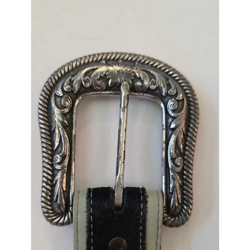 Roper Black Cream Suede Embroidered Leather Cowgirl Western Belt Women S/XS READ
